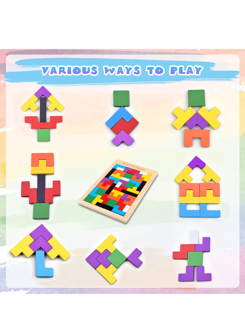 أحجية الصور المقطوعة الخشبية للأطفال من سن 4 إلى 8 سنوات، مكعبات روسية ثلاثية الأبعاد سميكة وملونة، وأحجية تانغرام، ولعبة ذكاء، هدية تعليمية للأطفال الصغار من سن 3 إلى 4 سنوات، و5 إلى 6 سنوات، و7 سنوات، وأولاد وبنات. - Image 3